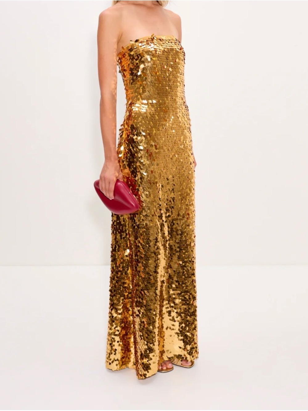 🍋SALE🍋 Anthropologie Disco Maxi Dress Gold Sequin Strapless - Picture 3 of 6